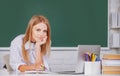 Portrait of female university student study lesson at school or university. Student education concept. Smiling girl or Royalty Free Stock Photo