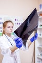 Female veterinarian examining a dog in a vet clinic Royalty Free Stock Photo