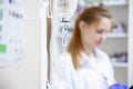 Female veterinarian examining a dog in a vet clinic Royalty Free Stock Photo