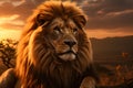 Portrait of large male lion king in African savannah Royalty Free Stock Photo