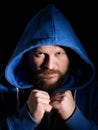 Portrait of a fighter in a hood Royalty Free Stock Photo