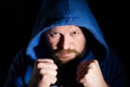 Portrait of a fighter in a hood Royalty Free Stock Photo