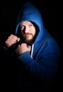 Portrait of a fighter in a hood Royalty Free Stock Photo