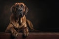 Portrait of fila brasileiro on dark background with space for text