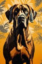 Portrait of fila brasileiro on yellow background with plant