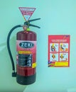 Portrait of fire extinguisher attached on the wall of a hospital