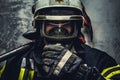 Portrait of firefighter on helmet
