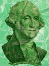 Portrait first U.S. president George Washington on green crumpled cardboard