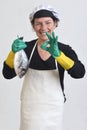 portrait of a fishmonger on white background Royalty Free Stock Photo