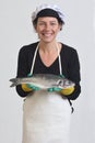 portrait of a fishmonger on white background Royalty Free Stock Photo