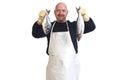 portrait of a fishmonger on white background Royalty Free Stock Photo