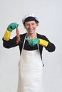 portrait of a fishmonger on white background Royalty Free Stock Photo