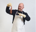 portrait of a fishmonger on white background Royalty Free Stock Photo