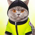 Portrait of a fitness athlete cat wearing sportswear. AI generated illustration