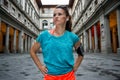 Portrait of fitness woman near uffizi gallery in florence, italy Royalty Free Stock Photo