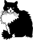Cat. Portrait of a fluffy cat. Black and white image. Icon. Vector graphics. Royalty Free Stock Photo