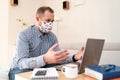 Portrait of focused businessman in shirt are workingin flat .