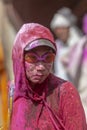 Portrait of a Foreign Tourist during Holi Festival at Nandgaon,UttarPradesh,India Royalty Free Stock Photo