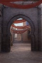 Portrait format 3D rendering of an archway in a narrow street of an old medieval Arabian town