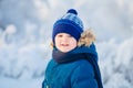 Portrait of four boys winter blurred background Royalty Free Stock Photo