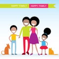 Portrait of four member of African American family with their pets, posing together smiling happy Royalty Free Stock Photo