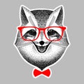 Portrait of a fox in red glasses and bow-tie. Fox hipster style. Stylized fox smiles for poster, print, t-shirt. Liar Royalty Free Stock Photo