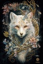 portrait of a fox superimposed on a white tiger kwaii style