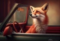 Portrait of a fox traveling in a cabriolet . Generate Ai.