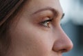 Portrait of fragment young woman face