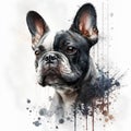 Portrait of French Bulldog with abstract grunge background. Digital painting