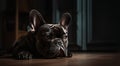 Portrait of a French bulldog lying on the floor at home