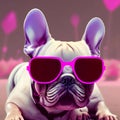 Portrait of a French bulldog wearing sunglasses, funny thug life, HD wallpaper, cool background, illustration, ai generative Royalty Free Stock Photo