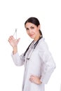 Portrait of a friendly female doctor isolated on white Royalty Free Stock Photo