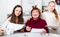 Happy family working with papers Royalty Free Stock Photo