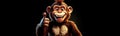 Portrait of a Friendly Smiling Monkey Making Thumbs Up Isolated on Black Background - Generative Ai