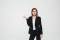 Portrait of a frustrated puzzled businesswoman in suit