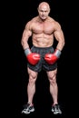 Portrait full length of bald boxer flexing muscles Royalty Free Stock Photo