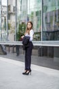 Portrait in full length, young business woman in white shirt Royalty Free Stock Photo