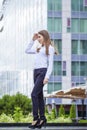 Portrait in full length, young business woman in white shirt Royalty Free Stock Photo