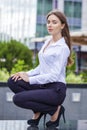 Portrait in full length, young business woman in white shirt Royalty Free Stock Photo