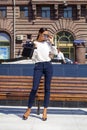 Portrait in full length, young business women in white shirt Royalty Free Stock Photo