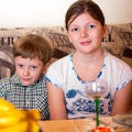 Portrait a fullface of the smil girl and the boy Royalty Free Stock Photo