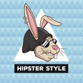 Portrait fun rabbit hipster style furry geometric background