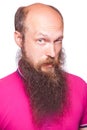 Portrait of a funny bald bearded man.