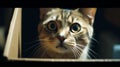 Portrait of a funny cat looking out of the box. AI Generative Royalty Free Stock Photo