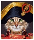 Portrait of a funny cat with a Napoleon`s hat