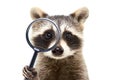 Portrait of a funny curious raccoon looking through a magnifying glass Royalty Free Stock Photo