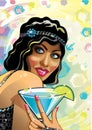 Portrait of funny female with blue cocktail.