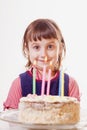 Portrait of funny little cute child girl with birthday cake. Holiday and happy childhood concept Royalty Free Stock Photo