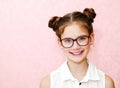 Portrait of funny smiling little girl child wearing glasses isolated Royalty Free Stock Photo